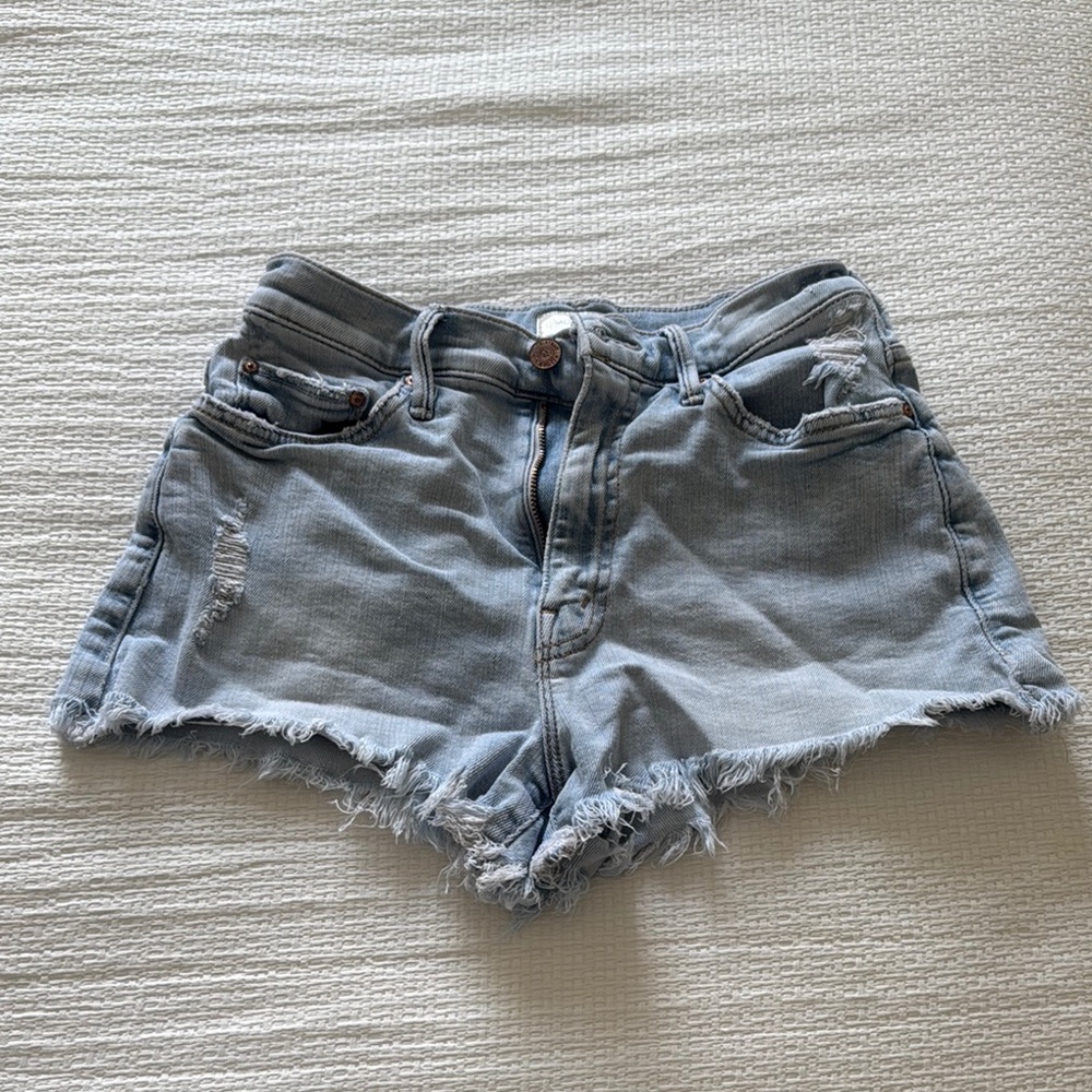 MOTHER Blue Jean Shorts Distressed Cut-Off Hem